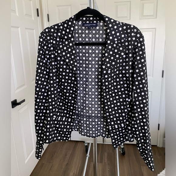 Jones New York Top Black White Polka Dot Long Sleeve Zip Front Size Large - Picture 4 of 12